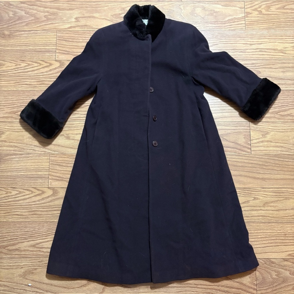 Vintage Larry Levine Designs Wool Cashmere Pea Coat Women’s 8 Faux Fur Cuffs